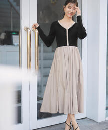 バイカラーニットドッキングワンピース / 1214140207