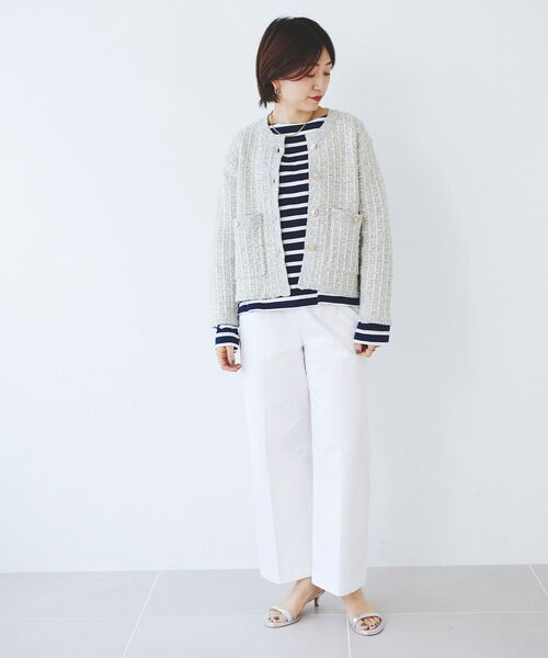 le.coeur blanc（ルクールブラン）の「格子柄ラメニットジャケット（ノーカラージャケット・レディース・ライトグレー/オフホワイト・38）」の6枚目の写真