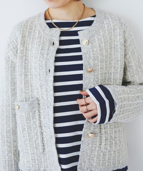 le.coeur blanc（ルクールブラン）の「格子柄ラメニットジャケット（ノーカラージャケット・レディース・ライトグレー/オフホワイト・38）」の20枚目の写真