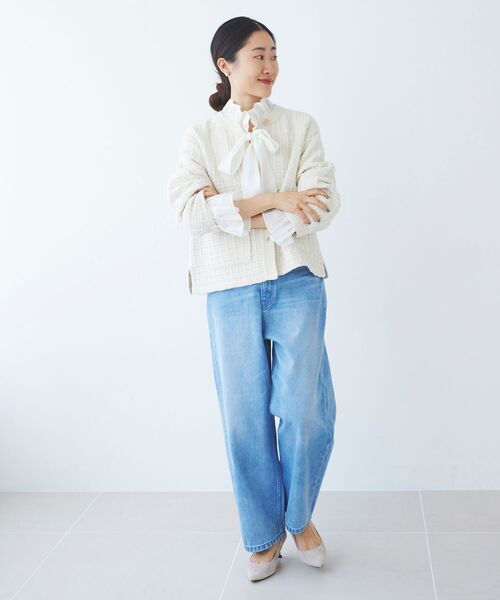 le.coeur blanc（ルクールブラン）の「格子柄ラメニットジャケット（ノーカラージャケット・レディース・ライトグレー/オフホワイト・38）」の18枚目の写真