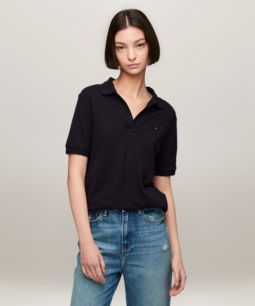 TOMMY HILFIGER(トミーヒルフィガー)の「【FUDGE掲載】【CLASSY掲載】【Oggi掲載】リラックスオープンプラケットリヨセルポロシャツ(ポロシャツ・レディース・ネイビー/レッド/マルチ・X-SMALL/SMALL/MEDIUM)」の2枚目の写真