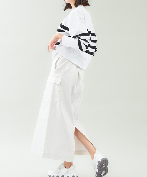 abahouse mavie（アバハウスマヴィ）の「箔プリント&綿ストレッチカーゴスカート（スカート・レディース・シルバー/ゴールド/ネイビー/カーキ/ブロンズ・36/38/40）」の8枚目の写真