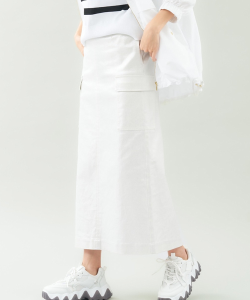 abahouse mavie（アバハウスマヴィ）の「箔プリント&綿ストレッチカーゴスカート（スカート・レディース・シルバー/ゴールド/ネイビー/カーキ/ブロンズ・36/38/40）」の9枚目の写真