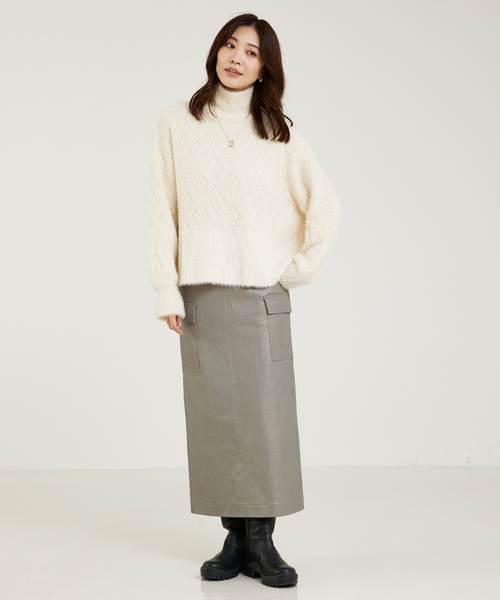 abahouse mavie（アバハウスマヴィ）の「箔プリント&綿ストレッチカーゴスカート（スカート・レディース・シルバー/ゴールド/ネイビー/カーキ/ブロンズ・36/38/40）」の18枚目の写真