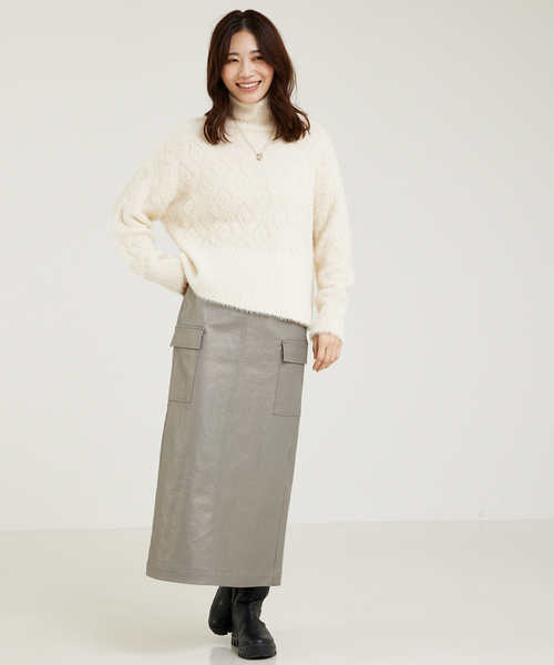 abahouse mavie（アバハウスマヴィ）の「箔プリント&綿ストレッチカーゴスカート（スカート・レディース・シルバー/ゴールド/ネイビー/カーキ/ブロンズ・36/38/40）」の19枚目の写真