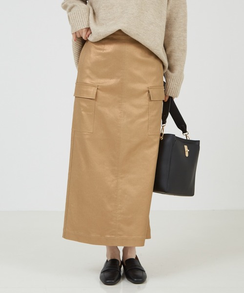 abahouse mavie（アバハウスマヴィ）の「箔プリント&綿ストレッチカーゴスカート（スカート・レディース・シルバー/ゴールド/ネイビー/カーキ/ブロンズ・36/38/40）」の5枚目の写真