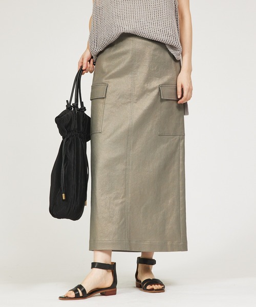 abahouse mavie（アバハウスマヴィ）の「箔プリント&綿ストレッチカーゴスカート（スカート・レディース・シルバー/ゴールド/ネイビー/カーキ/ブロンズ・36/38/40）」の2枚目の写真