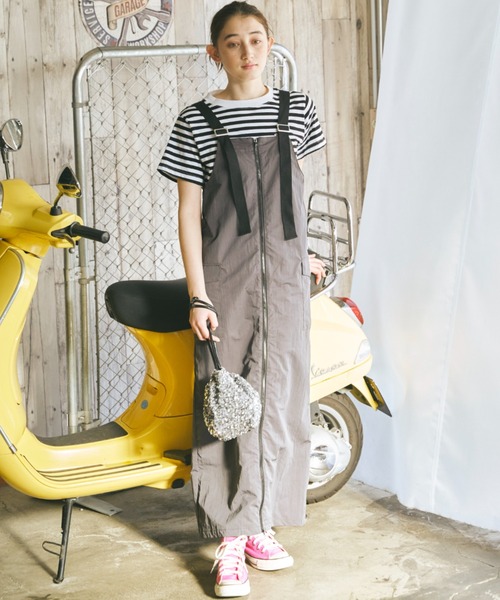 Birthday room（バースデイルーム）の「フロントジップミリタリージャンパースカート/ワンピース（ジャンパースカート・レディース・チャコールグレー/アイボリー・FREE）」の11枚目の写真