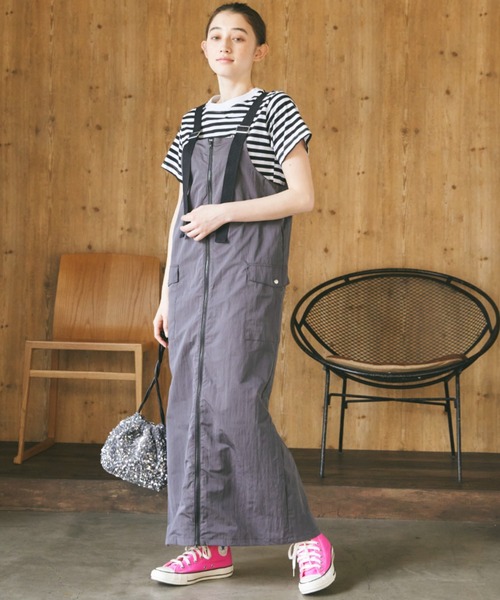 Birthday room（バースデイルーム）の「フロントジップミリタリージャンパースカート/ワンピース（ジャンパースカート・レディース・チャコールグレー/アイボリー・FREE）」の19枚目の写真