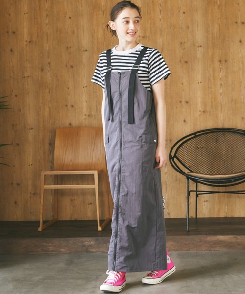 Birthday room（バースデイルーム）の「フロントジップミリタリージャンパースカート/ワンピース（ジャンパースカート・レディース・チャコールグレー/アイボリー・FREE）」の8枚目の写真