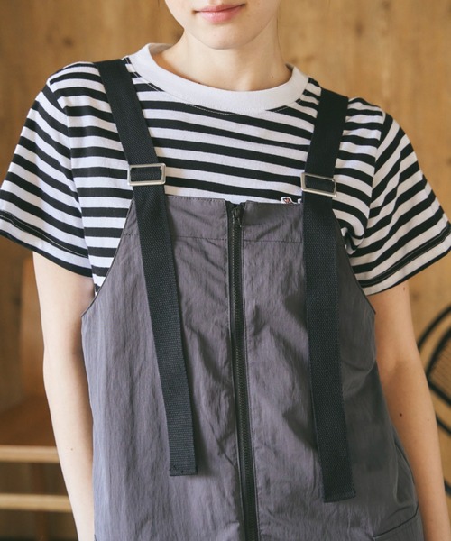 Birthday room（バースデイルーム）の「フロントジップミリタリージャンパースカート/ワンピース（ジャンパースカート・レディース・チャコールグレー/アイボリー・FREE）」の16枚目の写真