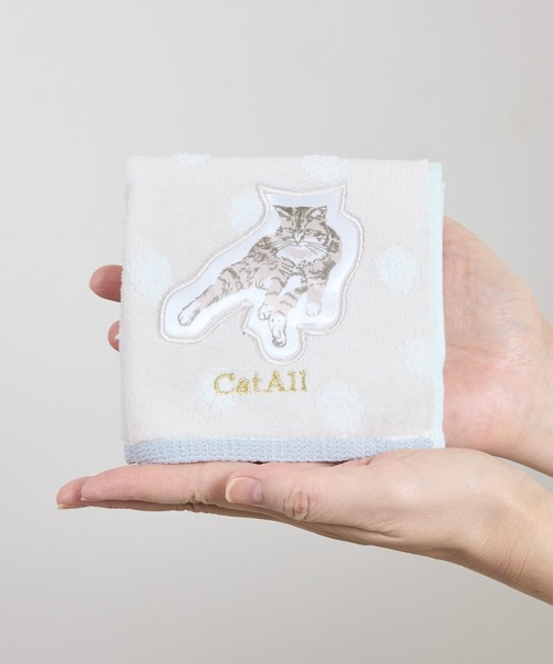 NC:カワムラオリエ CAT ALL ネコ プリントアップリケハンカチ