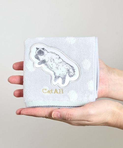 NC:カワムラオリエ CAT ALL ネコ プリントアップリケハンカチ