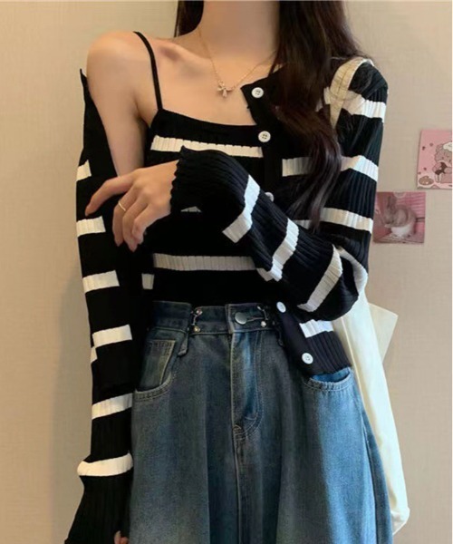 kirakiraShop(キラキラショップ)の「ボーダー ニット アンサンブル(ニット/セーター・レディース・オフホワイト/ブラック/レッド/ピンク/ベージュ・FREE)」の14枚目の写真