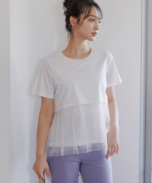 Andemiu(アンデミュウ)の「チュールカサネT111582(Tシャツ/カットソー・レディース・オフホワイト/ブラック/グリーン・FREE)」の2枚目の写真
