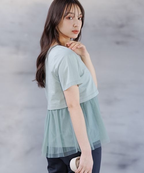 Andemiu(アンデミュウ)の「チュールカサネT111582(Tシャツ/カットソー・レディース・オフホワイト/ブラック/グリーン・FREE)」の1枚目の写真