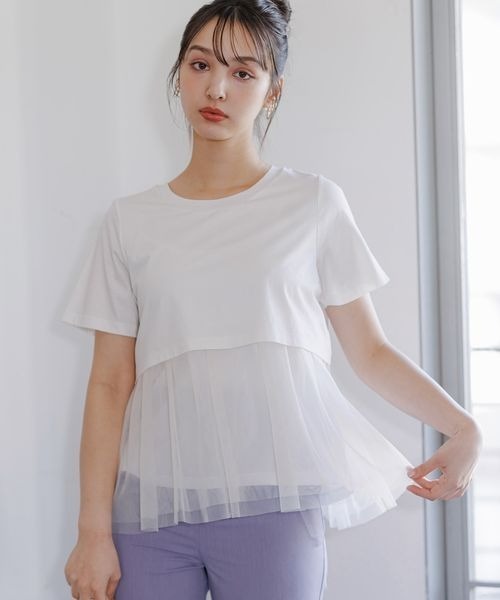 Andemiu(アンデミュウ)の「チュールカサネT111582(Tシャツ/カットソー・レディース・オフホワイト/ブラック/グリーン・FREE)」の5枚目の写真