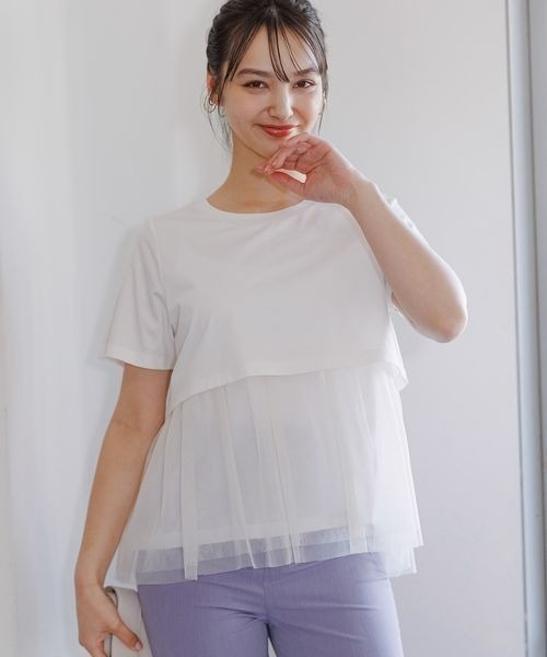 Andemiu(アンデミュウ)の「チュールカサネT111582(Tシャツ/カットソー・レディース・オフホワイト/ブラック/グリーン・FREE)」の6枚目の写真