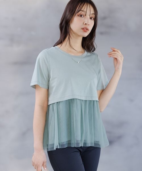 Andemiu(アンデミュウ)の「チュールカサネT111582(Tシャツ/カットソー・レディース・オフホワイト/ブラック/グリーン・FREE)」の8枚目の写真