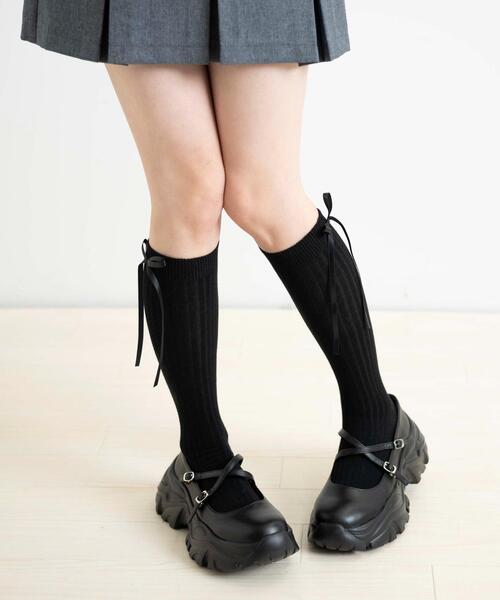 WEGO（ウィゴー）の「WEGO/リボンリブハイソックス（ソックス/靴下・レディース・ブラック/ホワイト/グレー・23-25cm）」の4枚目の写真