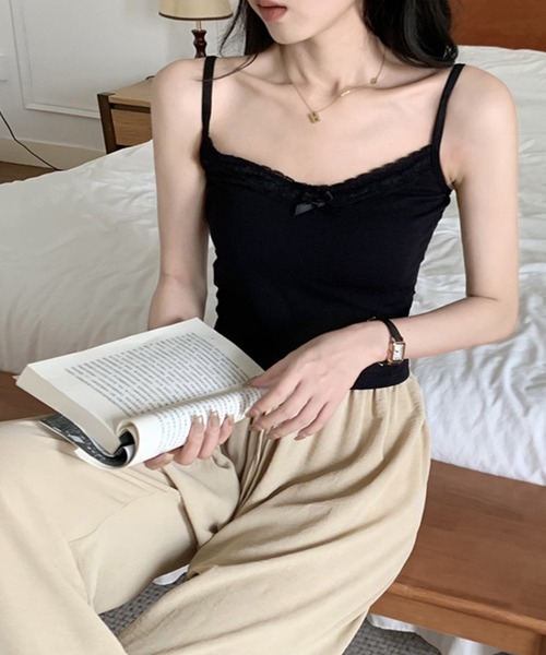 SHEPP(シープ)の「【カップ付き】リボン付き フリルカップ付き リブキャミソール(キャミソール・レディース・ホワイト/グレー/アイボリー/ブラック・F)」の20枚目の写真
