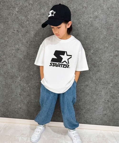 STARTER(スターター)の「STARTER オーバーサイズ プリントT(Tシャツ/カットソー・キッズ・ホワイト系/ホワイト系1/ホワイト系2/グレー系/ブラック系1/グレー系1/ダークグリーン系/ブラック系/チャコール/ネイビー/パープル/オレンジ/ブラック/オフホワイト/杢グレー/ダークグリーン・140cm/150cm/160cm/130cm/110cm/120cm)」の2枚目の写真