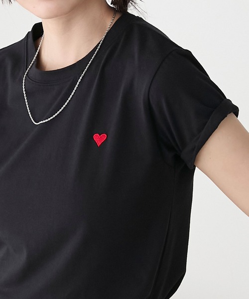 箔ハートプリントTシャツ セール】ショート丈ハート箔プリントTシャツ（Tシャツ