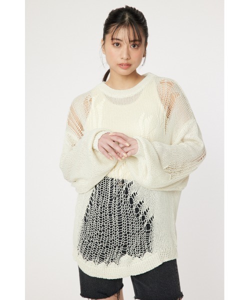 RODEO CROWNS WIDE BOWL（ロデオクラウンズワイドボウル）の「ダメージニットトップス（ニット/セーター・レディース・ターコイズブルー/アイボリー/ブラック・FREE）」の14枚目の写真