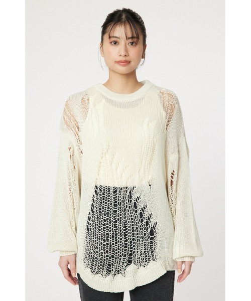 RODEO CROWNS WIDE BOWL（ロデオクラウンズワイドボウル）の「ダメージニットトップス（ニット/セーター・レディース・ターコイズブルー/アイボリー/ブラック・FREE）」の10枚目の写真