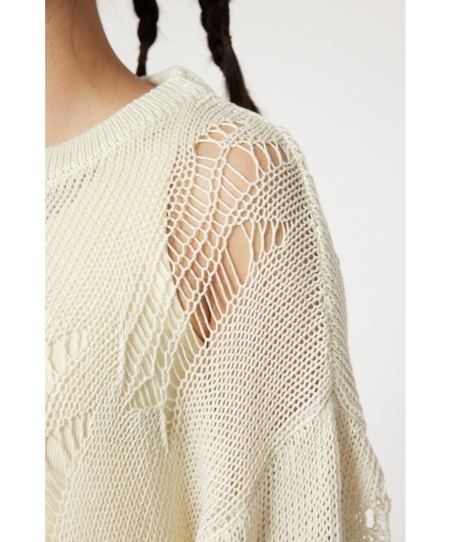 RODEO CROWNS WIDE BOWL（ロデオクラウンズワイドボウル）の「ダメージニットトップス（ニット/セーター・レディース・ターコイズブルー/アイボリー/ブラック・FREE）」の6枚目の写真