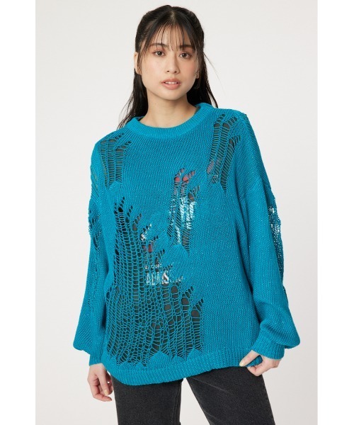 RODEO CROWNS WIDE BOWL（ロデオクラウンズワイドボウル）の「ダメージニットトップス（ニット/セーター・レディース・ターコイズブルー/アイボリー/ブラック・FREE）」の19枚目の写真