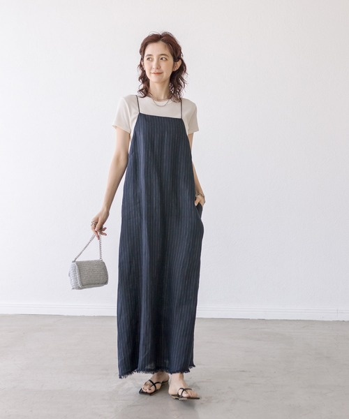 RIVE DROITE(リヴドロワ)の「リネンストライプホルターワンピース(ワンピース・レディース・ネイビー/ブラウン・FREE)」の22枚目の写真