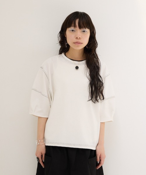 manana suerte(マニャーナスエルテ)の「ステッチボリュームスリーブカットソー(Tシャツ/カットソー・レディース・ホワイト/ブラック・FREE)」の11枚目の写真