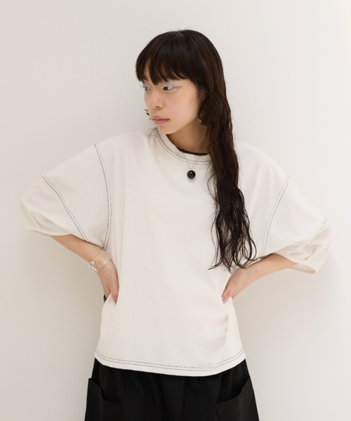 manana suerte(マニャーナスエルテ)の「ステッチボリュームスリーブカットソー(Tシャツ/カットソー・レディース・ホワイト/ブラック・FREE)」の12枚目の写真