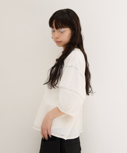 manana suerte(マニャーナスエルテ)の「ステッチボリュームスリーブカットソー(Tシャツ/カットソー・レディース・ホワイト/ブラック・FREE)」の13枚目の写真