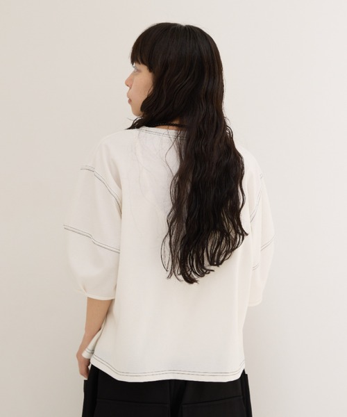 manana suerte(マニャーナスエルテ)の「ステッチボリュームスリーブカットソー(Tシャツ/カットソー・レディース・ホワイト/ブラック・FREE)」の14枚目の写真