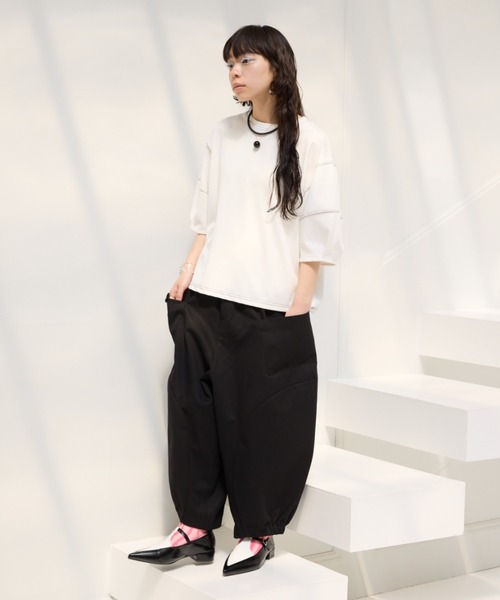 manana suerte(マニャーナスエルテ)の「ステッチボリュームスリーブカットソー(Tシャツ/カットソー・レディース・ホワイト/ブラック・FREE)」の16枚目の写真