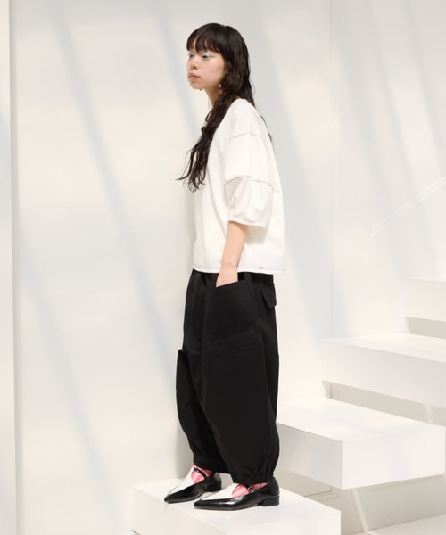 manana suerte(マニャーナスエルテ)の「ステッチボリュームスリーブカットソー(Tシャツ/カットソー・レディース・ホワイト/ブラック・FREE)」の18枚目の写真