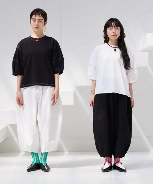 manana suerte(マニャーナスエルテ)の「ステッチボリュームスリーブカットソー(Tシャツ/カットソー・レディース・ホワイト/ブラック・FREE)」の22枚目の写真