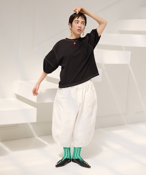 manana suerte(マニャーナスエルテ)の「ステッチボリュームスリーブカットソー(Tシャツ/カットソー・レディース・ホワイト/ブラック・FREE)」の8枚目の写真