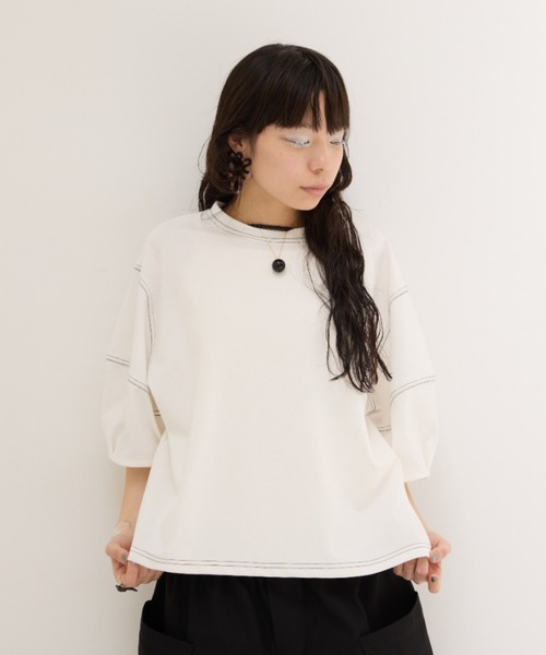 ステッチボリュームスリーブカットソー（Tシャツ/カットソー