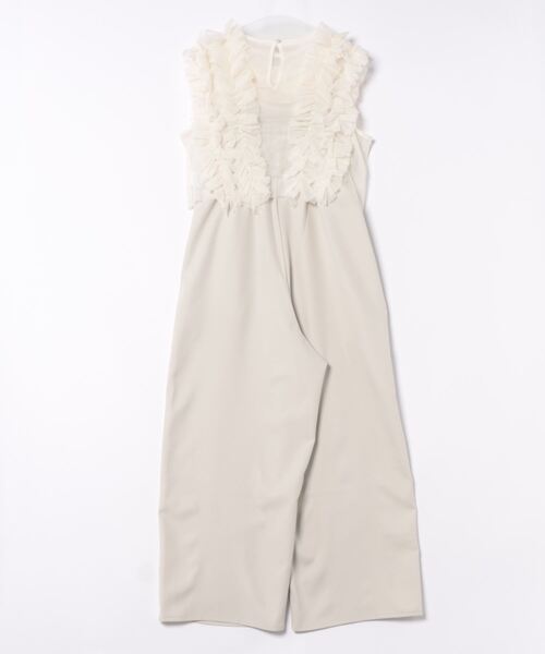 STYLEBLOCK（スタイルブロック）の「チュールフリルベスト×リネンタッチオールインワンセット（サロペット/オーバーオール・レディース・ブラック/グレー/アイボリー・M）」の4枚目の写真