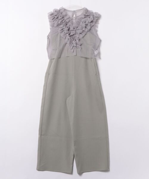 STYLEBLOCK（スタイルブロック）の「チュールフリルベスト×リネンタッチオールインワンセット（サロペット/オーバーオール・レディース・ブラック/グレー/アイボリー・M）」の6枚目の写真