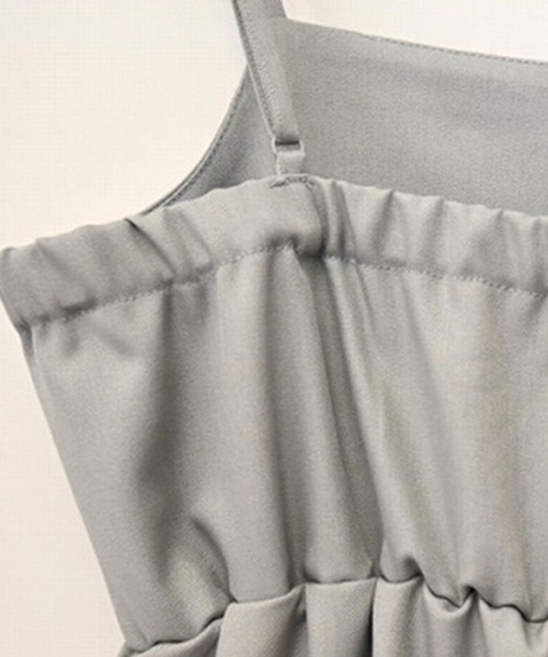 STYLEBLOCK（スタイルブロック）の「チュールフリルベスト×リネンタッチオールインワンセット（サロペット/オーバーオール・レディース・ブラック/グレー/アイボリー・M）」の9枚目の写真