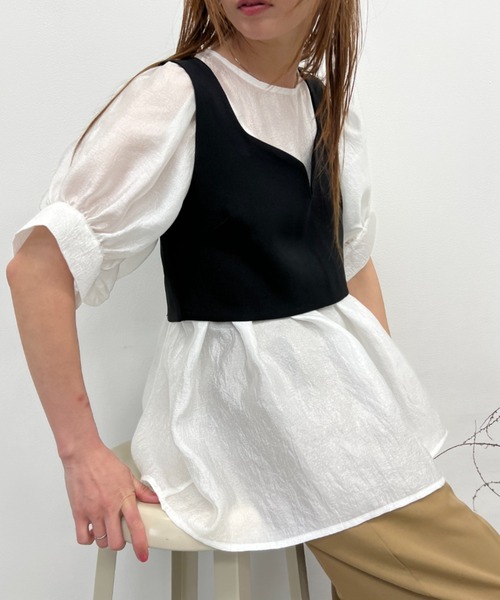 y/m(イム)の「シアーワッシャーペプラムトップス(シャツ/ブラウス・レディース・ブラック/オフホワイト・FREE)」の14枚目の写真
