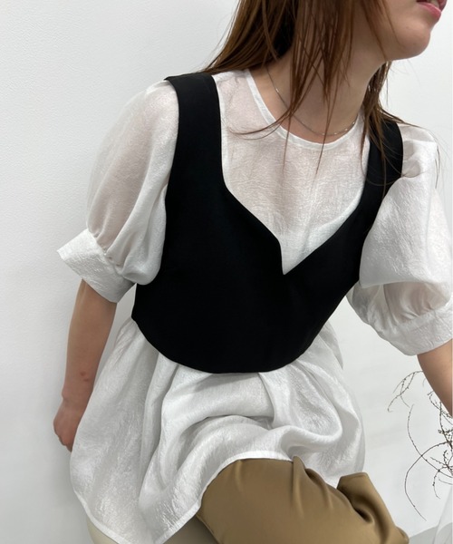 y/m(イム)の「シアーワッシャーペプラムトップス(シャツ/ブラウス・レディース・ブラック/オフホワイト・FREE)」の15枚目の写真