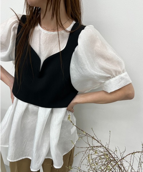 y/m(イム)の「シアーワッシャーペプラムトップス(シャツ/ブラウス・レディース・ブラック/オフホワイト・FREE)」の11枚目の写真