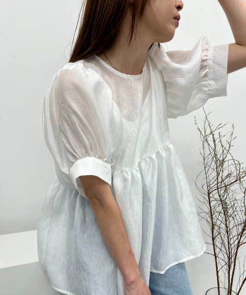 y/m(イム)の「シアーワッシャーペプラムトップス(シャツ/ブラウス・レディース・ブラック/オフホワイト・FREE)」の12枚目の写真