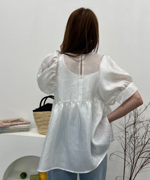 y/m(イム)の「シアーワッシャーペプラムトップス(シャツ/ブラウス・レディース・ブラック/オフホワイト・FREE)」の7枚目の写真