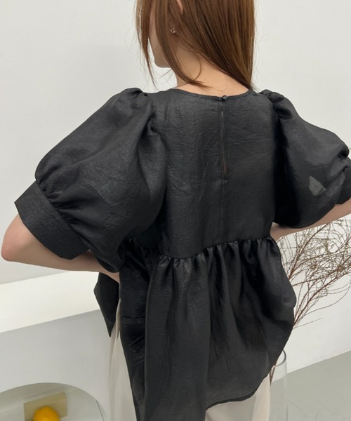 y/m(イム)の「シアーワッシャーペプラムトップス(シャツ/ブラウス・レディース・ブラック/オフホワイト・FREE)」の3枚目の写真